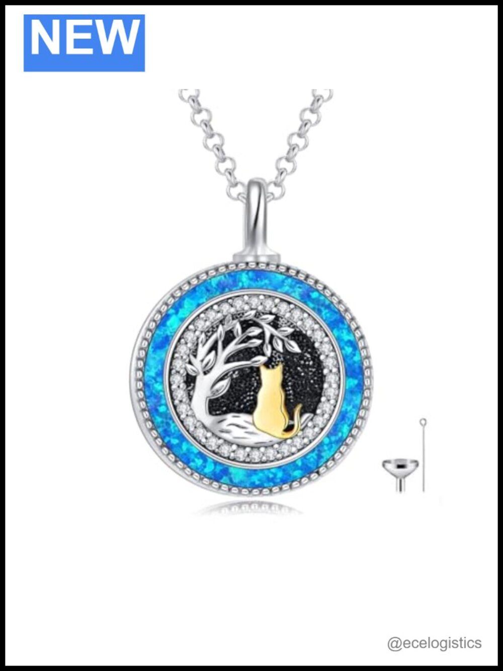 925 Sterling Silver Cat Urn Necklace Tree of Life Pet Memorial Pendant